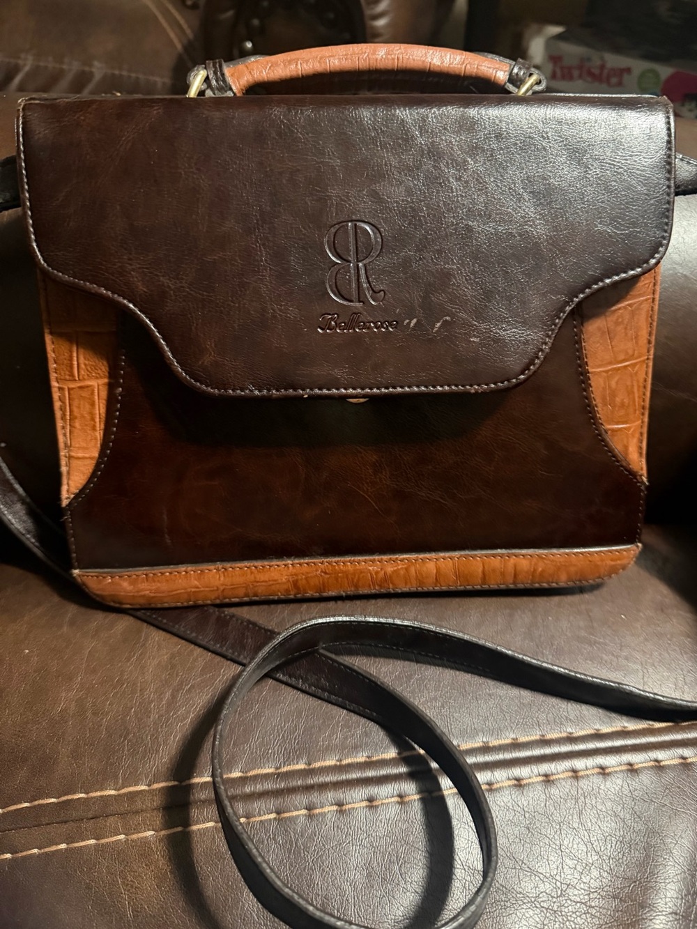 Bellerose Two-Tone Dark Brown and Tan Leather Briefcase